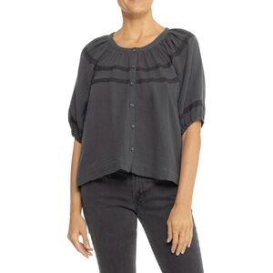 NEW Marine Layer Wren Puff Sleeve Shirt Blouse Charcoal Black Stripe Women’s XS
